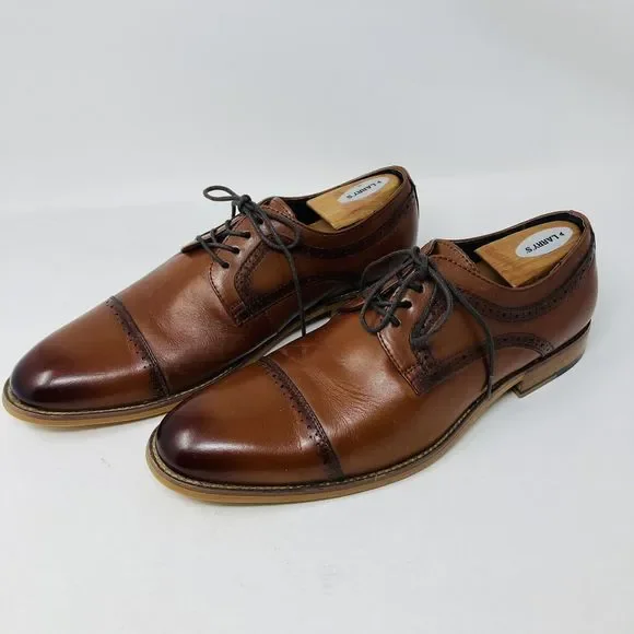 Stacy Adams Dickinson Mens Shoes Cap Toe Oxford Cognac Leather 25066-221 Size 10 - Picture 3 of 9